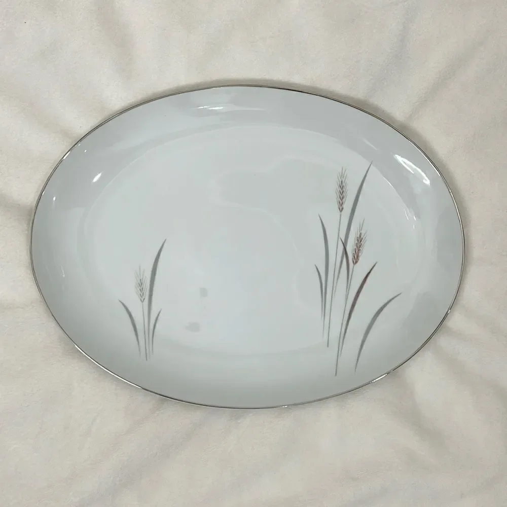 Platinum Wheat Serving Tray Fine China Japan Oval 14 In Long X 10 1/2 In Wide
